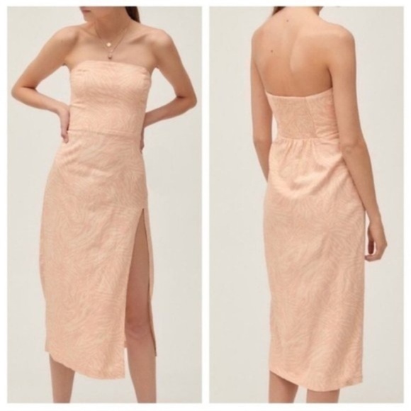 Urban Outfitters Dress Midi Strapless High Slit  Zebra Print Pink/Coral Small - Picture 1 of 6
